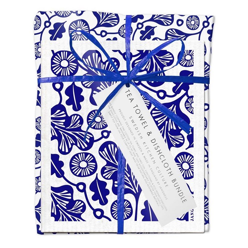 Jangneus Dishcloth and Tea Towel Bundle - Blue Oak Leaf