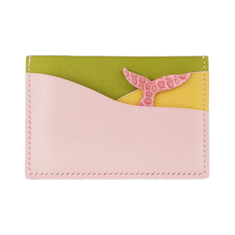 Noir Atelier Handmade Whale Design Leather Card Holder - Pink with Pink Tail