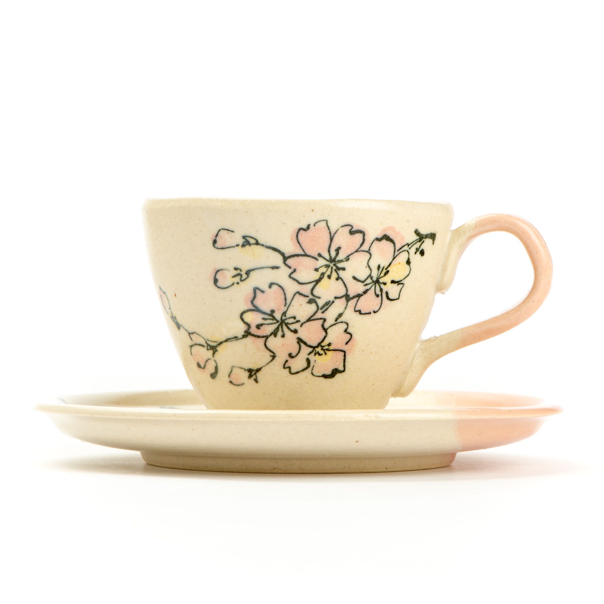 Mino Ware Handmade Coffee Cup & Saucer - Sakura