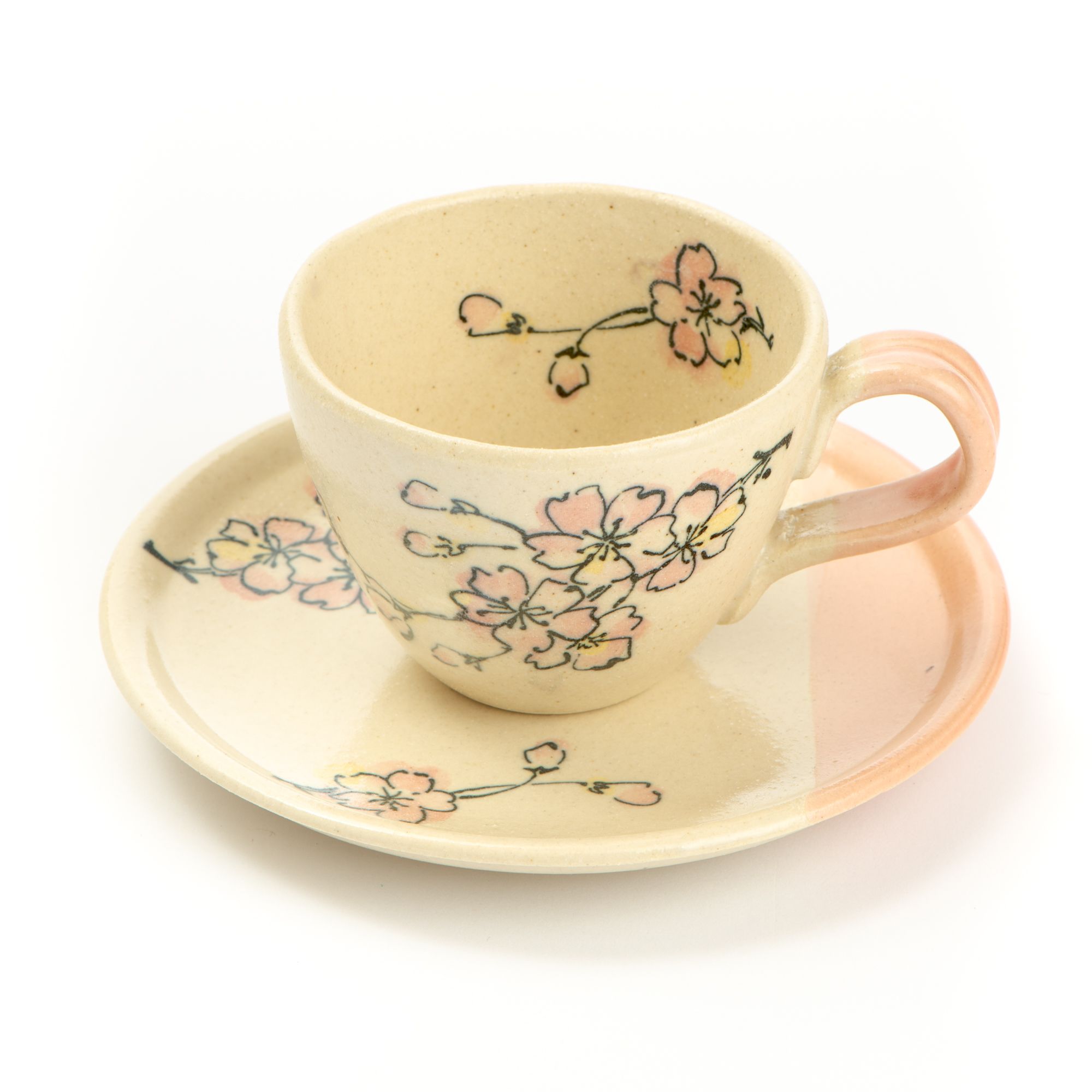 Mino Ware Handmade Coffee Cup & Saucer - Sakura