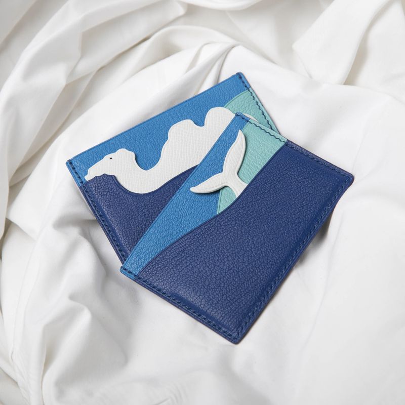 Noir Atelier Handmade Whale Design Leather Card Holder - Blue with White Tail