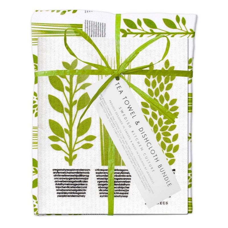 Jangneus Dishcloth and Tea Towel Bundle - Green Herbs