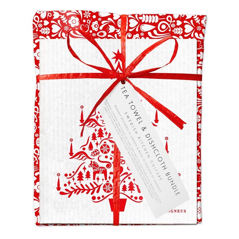 Jangneus Dishcloth and Tea Towel Bundle - Red Dala & Christmas Tree