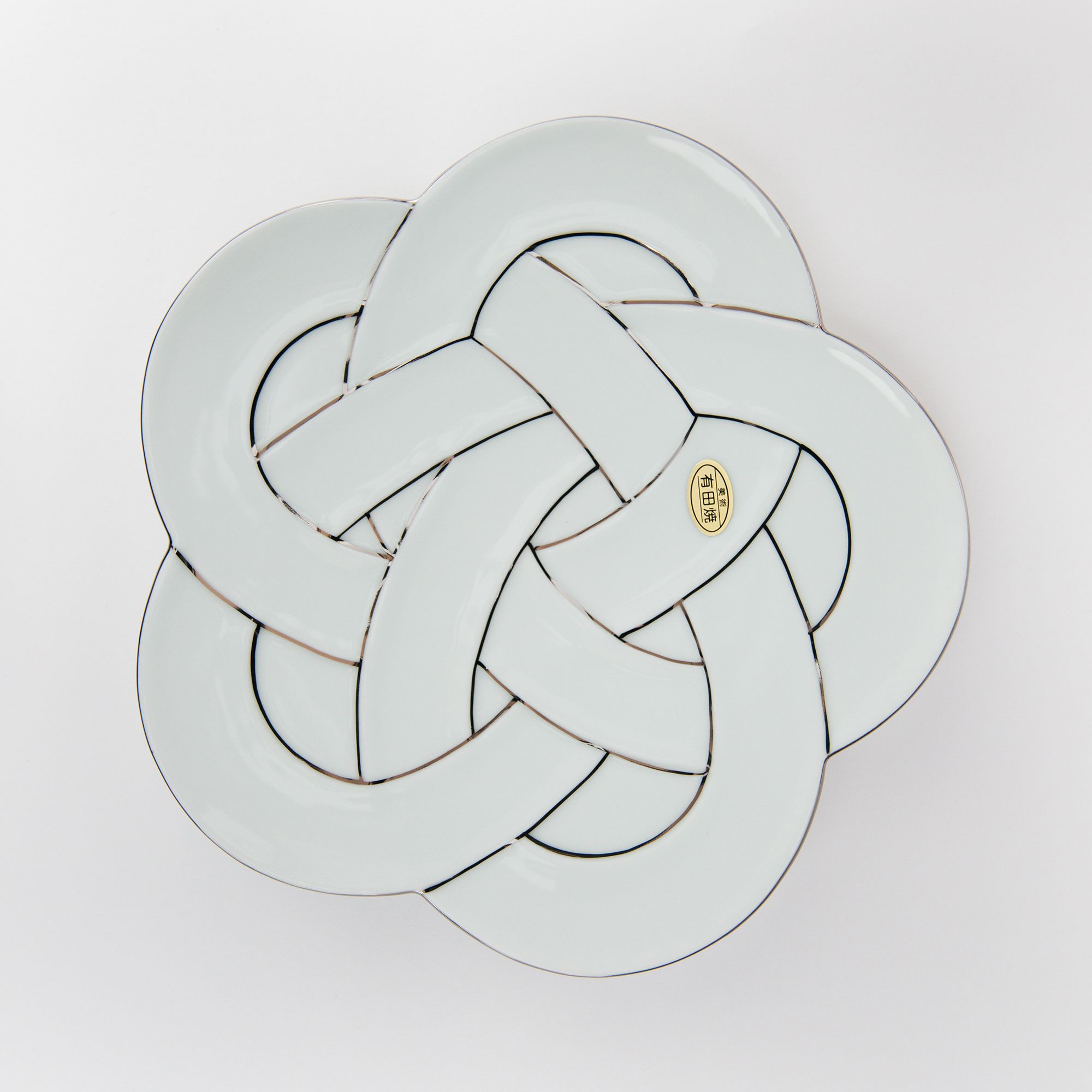 ARITA Ware Star Knot Serving Plate - TASEIGAMA Musubi Collection - Platinum Wire