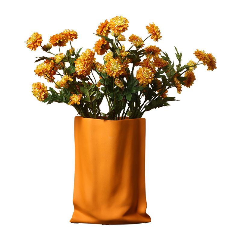Crinkled Paper Bag Vase - Orange