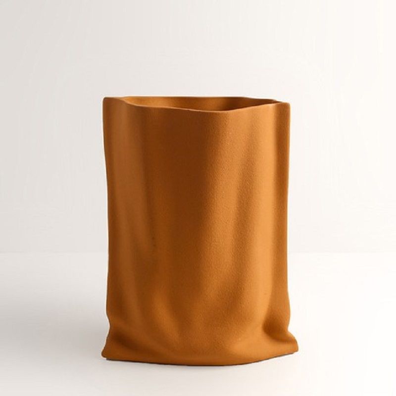 Crinkled Paper Bag Vase - Orange