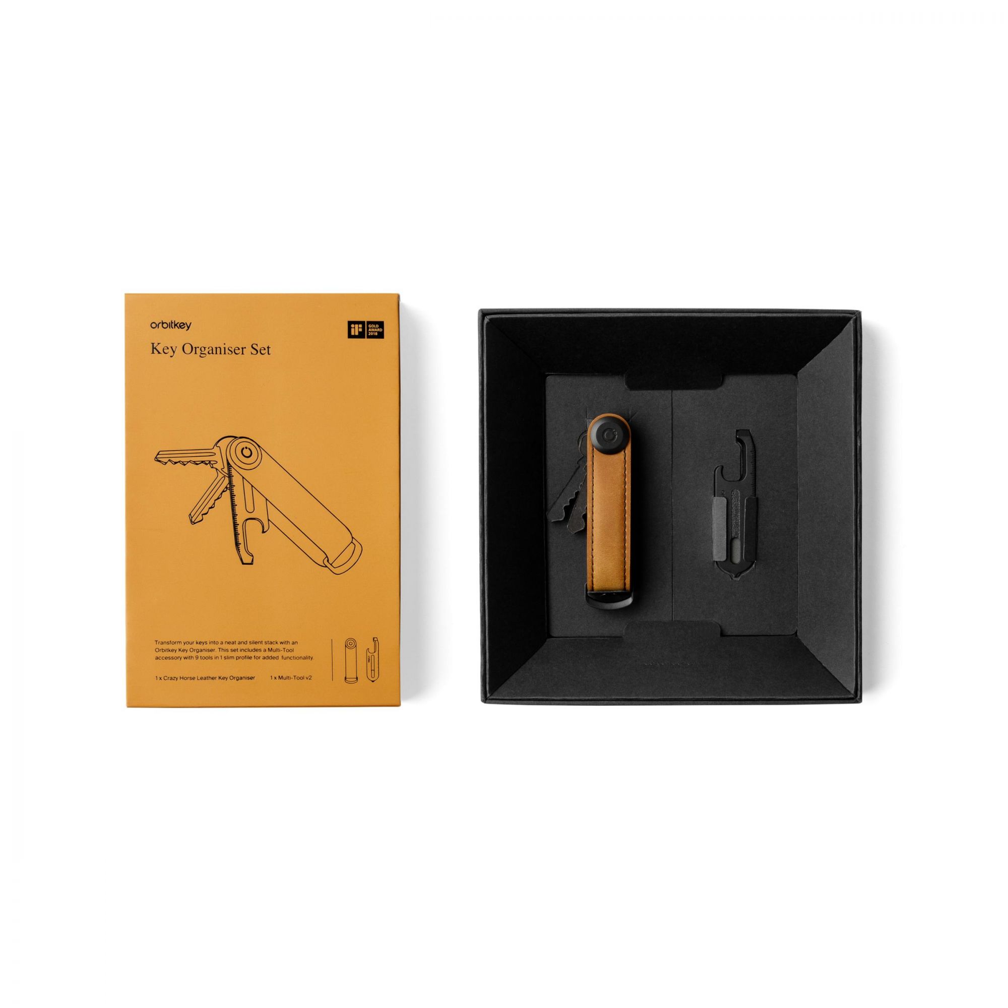 Orbitkey Gift Sets-Chestnut Brown Crazy Horse Leather with Black Stitching + Multi-Tool v2