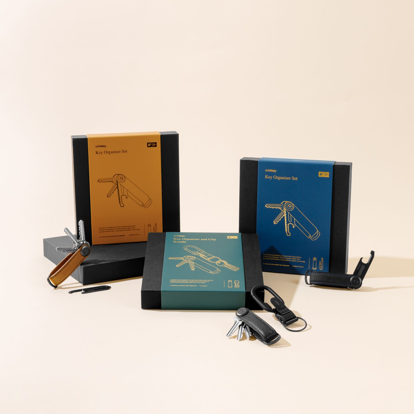 Orbitkey Gift Sets-Black Crazy Horse Leather with Blue Stitching + Multi-Tool v2
