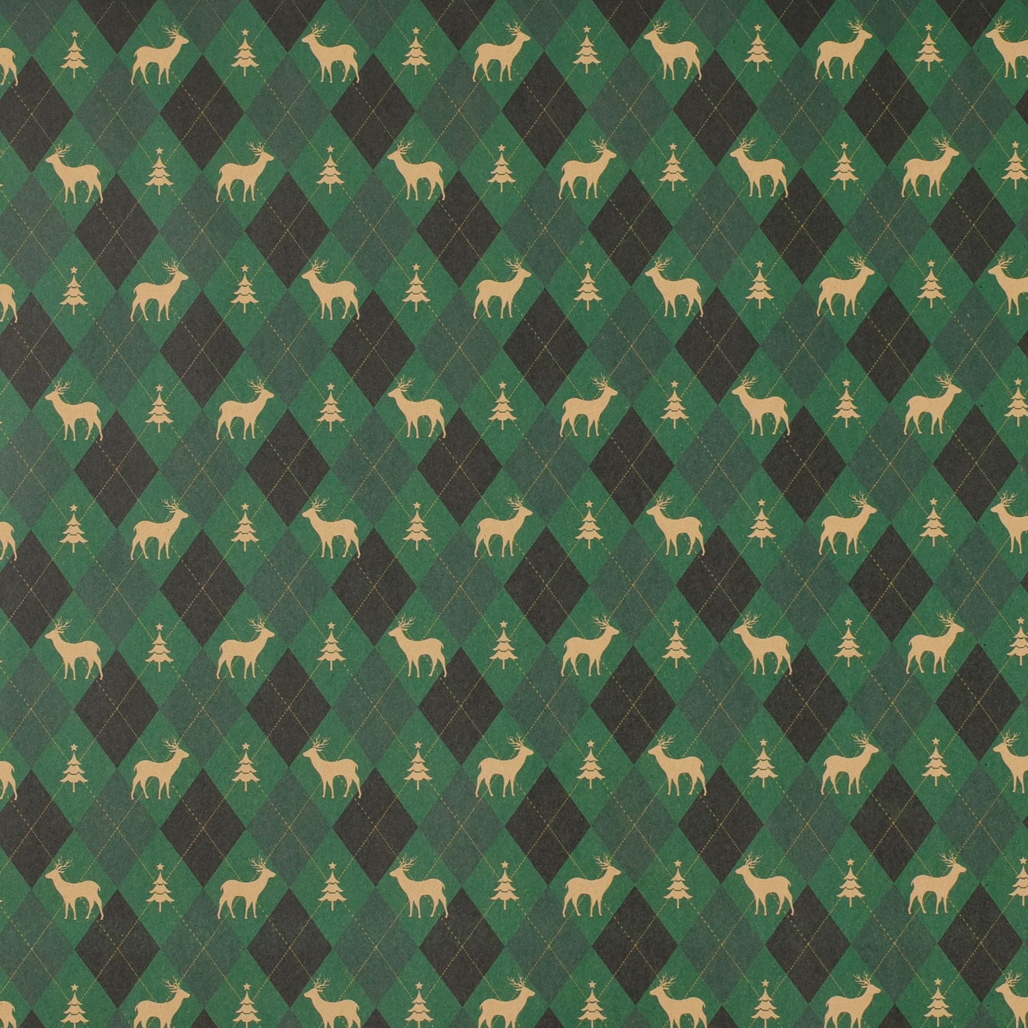 Weikeyi Christmas Wrapping Paper_Green Grid Elk