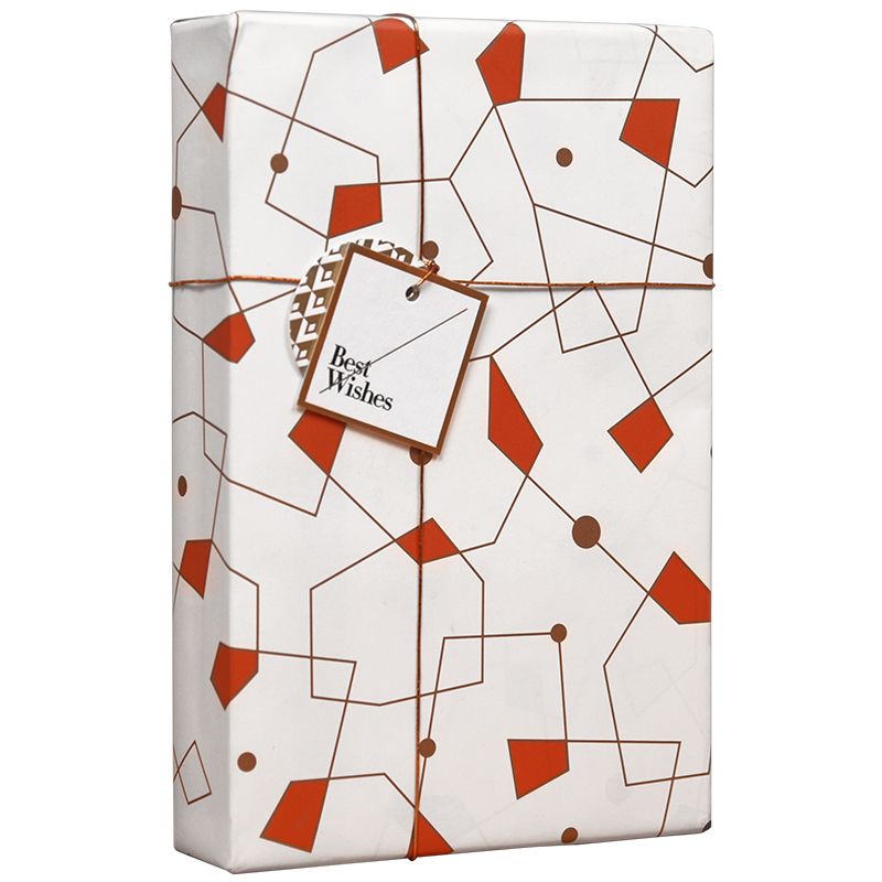 Paperplay Gift Wrapping Paper-Red Gold Dotted Line