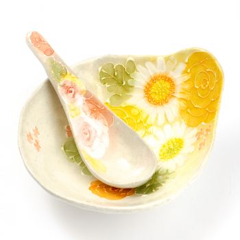 Yuzuriha Matsumoto Coloring Flower Bowl and Yusai Rose Spoon