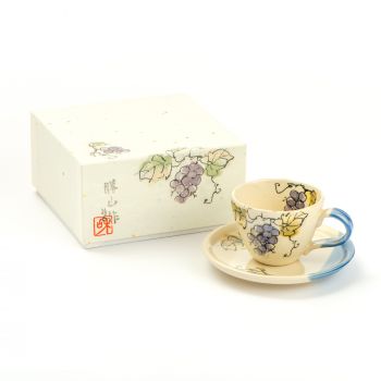 Mino Ware Handmade Coffee Cup & Saucer - Grape