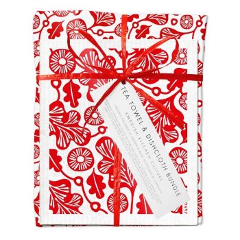 Jangneus Dishcloth and Tea Towel Bundle - Red Oak Leaf