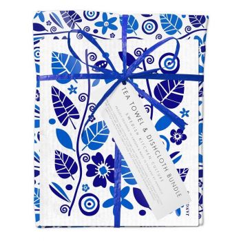 Jangneus Dishcloth and Tea Towel Bundle - Blue Garden