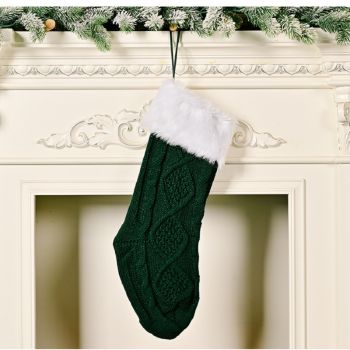 Haobei Christmas Knitted Socks with White Fur-Green