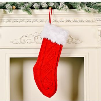 Haobei Christmas Knitted Socks with White Fur-Red