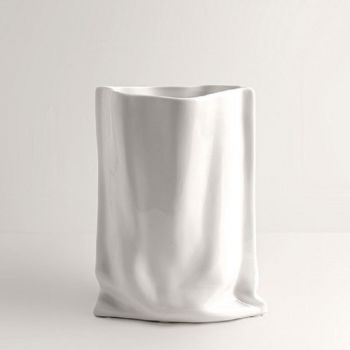 Crinkled Paper Bag Vase - White