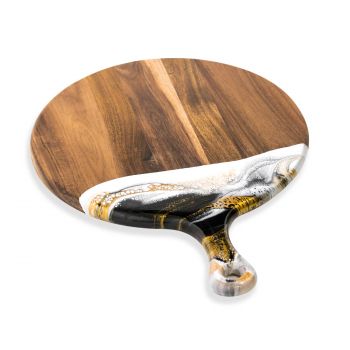 Lynn & Liana Designs Acacia Resin Cheeseboards 12" Round with Handle-Black White and Gold