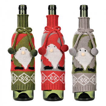 Rudolph Knitted Wine Bottle Cover - Grey