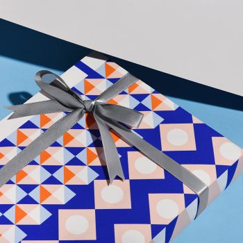 Paperplay Gift Wrapping Paper-Orange and Blue Contrast Color Geometric Splicing