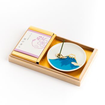 You You Ang Fuji Mountain Incense Gift Set - Sakura with Blue Plate
